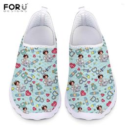 Casual Shoes FORUDESIGNS Sketch Cartoon Pattern Slip On Mesh Sneakers Summer Lady Comfortable Spring Flats Black