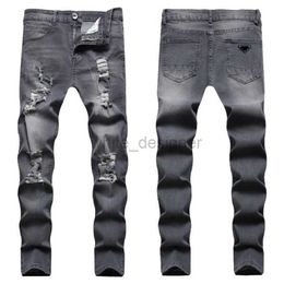 Men Jeans Loose high waist jean Ripped High Street Jeans Retro Paint Spot Patch Hole Denim Streetwear silm Feet Micro Elastic pants