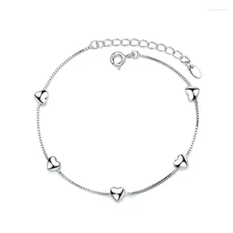 Link Bracelets Korean Sterling Silver S925 Personality Simple Glossy Heart-shaped Box Chain Women's Bracelet Jewelry