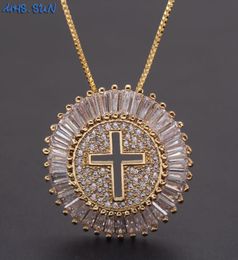 MHSSUN Luxury Round CZ Zircon Necklace Catholic Cross Pendant Chain Necklace Collier Femme Gold Colour Jewellery Christmas Gift3486397