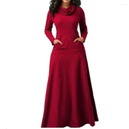 Casual Dresses Autumn /Winter Women's Solid Long Sleeve Pocket 2024 Elegant White Maxi Dress Vestidos Verano Mujer