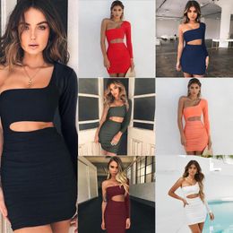 Casual Dresses One-Shoulder Long-Sleeve Hip Dress Cut Out One Shoulder Long Sleeve Narrow Women