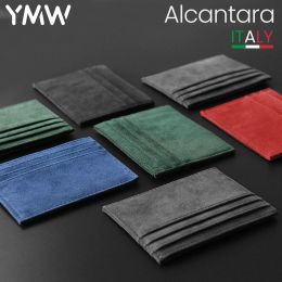 Wallets Ymw Alcantara Card Holder Women & Man Turn Fur Artificial Leather Slim Card Mini Wallet Small Thin Card Package