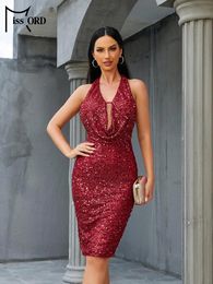 Casual Dresses Missord Halter Chic Elegant Backless Party Prom Woman Dress Sequin Midi Bodycon Cocktail