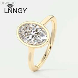 Solitaire Ring Lnngy 925 Sterling Silver Engagement Rings For Women Female Fashion Oval Zircon Solitaire Ring 14K Gold Plated Jewellery Gifts d240419