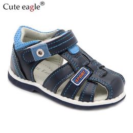 Sandals Cute eagle Summer Boys Orthopedic Sandals Pu Leather Toddler Kids Shoes for Boys Closed Toe Baby Flat Shoes Size 20-30 New 240419