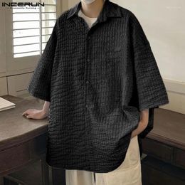 Men's Casual Shirts INCERUN Tops 2024 Korean Style Handsome Mens Loose Pleated Design Comfortable Male Short Sleeved Blouse S-5XL