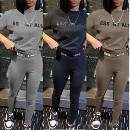 Designer Womens Tracksuits Silm Pants Suit Two Pieces Jogger Set 2024 New Letters Printed Short Sleeve Tights Sweatsuits 3 Colours Fashion Clothing 56789