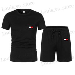 Men's Tracksuits New Summer Short slved Fishing Sports Set for Mens Fashion Casual T-shirt+Shorts 2-piece Set T240419