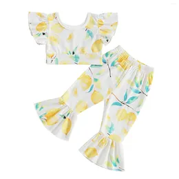 Clothing Sets Summer Kids Girls Pants Set Lemon Print Sleeve Vest Flare Outfit Clothes Suit