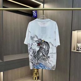 2023 Summer New Fortune Color Print Short Sleeve Lucky Cloud Tiger China-Chic Social Fashion Male Couple T-Shirt 433539