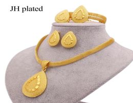 Earrings Necklace Gold Color 24K Jewelry Sets For Women African Bridal Wedding Gifts Party Water Drops Pendant Ring Bracelet Set1891024