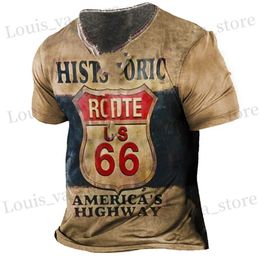 Men's T-Shirts Vintage Print T Shirt for Male Route 66 T Summer Strt T-shirts Oversized O Neck Shirt Men Top Loose Casual Harajuku Clothing T240419