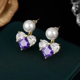 Stud Earrings Creative Design Statement Pink Heart Pearl For Women Fashion Cubic Zirconia Dangle Earings Luxury Jewellery