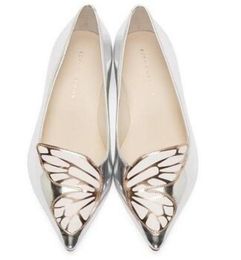 Sophia Webster Lady patent LeatherButterfly Wings Embroidery Sharp Flat Shallow Women039s Single Shoes Size 3442silver8120135