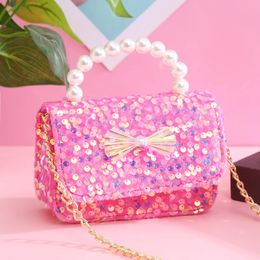 Kids Sequins Crossbody Bags for Girls Coin Wallet Pouch Cute Child Baby Bowknot Purses and Handbags Gift 240418
