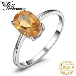 Solitaire Ring JewelryPalace Oval Yellow Genuine Natural Citrine 925 Sterling Silver Rings for Women Fashion Gemstone Solitaire Engagement Band d240419