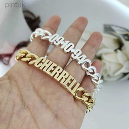 Chain DODOAI Fashion Customized Name Bracelet Stainless Steel Personalize 10MM Cuban Chain Letter Bracelet Women Men Family Gift d240419