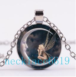 10Pcs Moon Fairy NecklacePendantChristmas Giftbirthday GiftCabochon Glass Necklacesilverblack Fashion Jewellery R9722291229
