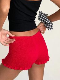 Women's Shorts Women Shirred Smocked Tight Summer Casual Basic Short Micro Boxer Slim Elastic Waist Ruffle Streetwear