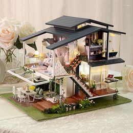 Decorative Figurines Big Doll House Furniture Miniature Building Kits Diy Dollhouse Kit Roombox Villa Garden Wood Houses Toy For Children