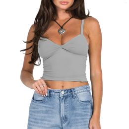 Women's Tanks 2024 Cami Crop Tops Tight Fitted V Neck Backless Front Twist Adjustable Spaghetti Strap Shirts For Summer