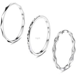 Wedding Rings Fansilver Sterling Silver Rings for Women Men 18K White Gold Plated Plain Band Knuckle Stacking Thumb Rings Diamond-Cut Ring 240419