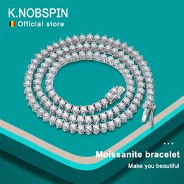 KNOBSPIN 3 Claw D VVS1 Tennis Necklace 925 Sterling Silver Plated 18k White Gold with GRA Fine Necklace for Women Man 240409
