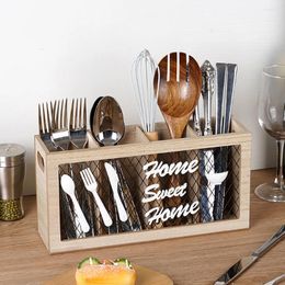 Kitchen Storage Wooden Utensil Holder Cutlery Caddy Flatware Organisers In Rustic Wood For Forks Spoons Knives Cooking Tools Table Decor