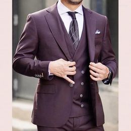 Men's Suits Burgundy Business Men Smart Casual Slim Fit Blazer Hombre High Quality Custom 3 Piece Set Jacket Pant Vest Costume Homme