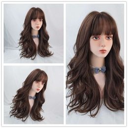 human curly wigs Dongguan wig female long hair big wave long curly hair natural fashion air bangs cute trim