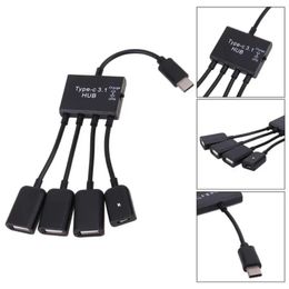 Type-C 31 4 In 1 Micro USB Hub OTG Cable Extension Adapter for Android Samsung Tablet HUB with Power Supply A Versatile and Efficient