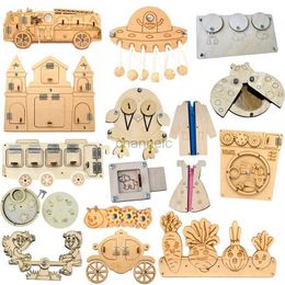 3D Puzzles Baby DIY Wooden Busy Board Accessories Montessori Toy Spaceship castle clothing Hourglass Gear Educational Toy for Children Gift 240419