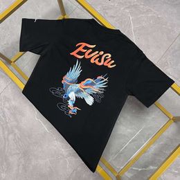 Summer Men's New With Trendy Brand Printing, Unisex Short Sleeved Pure Cotton Eagle Casual Loose Round Neck T-Shirt 373883