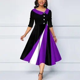 Casual Dresses High-Waist Trendy Elegant A-Line Vintage Colour Matching Midi Dress Zipper Placket Women Scarf Collar Daily Clothing