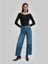 Women's Jeans Women Pants Solid Colour Cotton Loose And Non-stretch Ankle Length Wide-leg Casual Denim Trousers