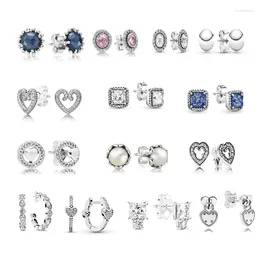 Stud Earrings LR 2024 Trend 925 Sterling Silver Charm Women Zircon Princess Square Love Art Design Original Jewellery Party Banq