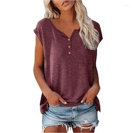 Women's T Shirts Fashionable Summer Tops Solid Colour Round Neck Button Loose Short Sleeve T-Shirt Top Women Fashion Blouse 2024