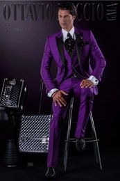 Men's Suits 2024 Purple Italian Men Suit Elegant Wedding For Custom Slim Fit 3 Piece Tuxedo Groom Prom Party Blazer Costume Homme