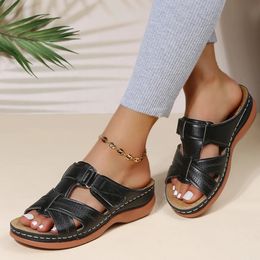 Women Wedge Sandals Premium Orthopaedic Open Toe Sandals Vintage Anti-Slip Leather Casual Female Platform Retro Shoes 35- 43 240418