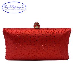 Wallets Royal Nightingales Red Hard Case Box Clutch Crystal Evening Bags for Womens Party Wedding Bridal Clutch Wallet Crystal Clutches