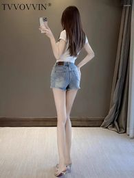 Women's Jeans Girls TVVOVVIN High Spicy Waist Denim Short Pants Light Blue Fashion Slim Back Hip Korean F8JK