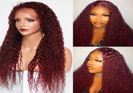 Brazilian Coloured Human Hair Wigs 99j Afro Kinky Curly Lace Front Human Hair Wigs Red Human Hair Lace Frontal Wig Pre Plucked8679998