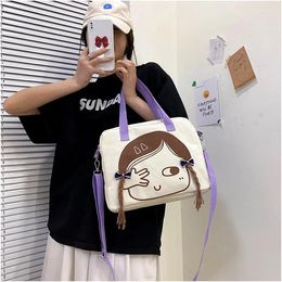 Shoulder Bags Korean Version Ins Cute Ugly Canvas Bag Female 2024 Cartoon Large Capacity Student Class One Messenger