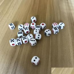 Gambing Dice Set Whole 100 200 500 1000 1500Pcs 10Mm Acrylic White Hexahedron Fillet Red Black Points Clubs Ktv Dedicated Gambing234M Oteih