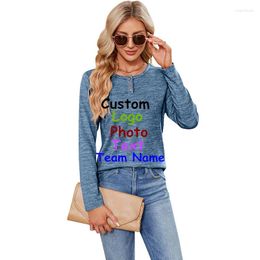 Women's T Shirts 2024 Europe The United States Autumn Winter Solid Colour Comfortable Long-Sleeve Buckle Jumper Custom LOGO