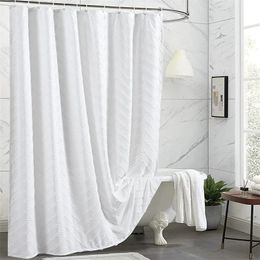 White Shower Curtain Woven Fabric Shower Curtain Modern Farmhouse Shower Curtains for Bathroom Decor Waterproof 240419
