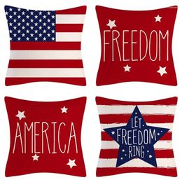 Pillow Independence Day Cover 45x45cm Square Pillowcase Stars And Stripes Flag Printed Linen Case For Couch