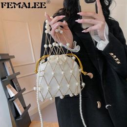 Bag FEMALEE Hollow Ladies Handbags Handmade Woven Beaded Pearl Exquisite Elegant Shiny Female Coin Purse Women Dinner Party Clutches