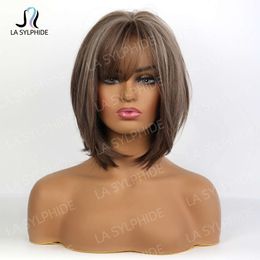 human curly wigs Brown tinged clavicle Bobo head hair chemical fiber wig womens straight bangs mechanism headgear wigs